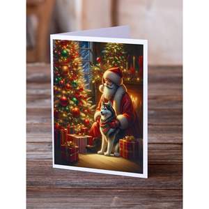 Husky sibérien lunatique Père Noël A7 Cartes de voeux Lot de 8 cartes vierges avec enveloppes Taille 5x7 - Product Image 2