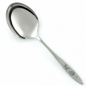 Cuillère de service en acier inoxydable avec gravure florale, manche long, finition miroir, durable pour ustensiles de cuisine et de table - Product Image 1