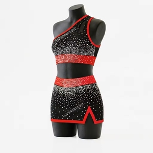 Tenue d'entraînement pour équipe de cheerleading avec strass, nouveau design, crop top court et jupe - Product Image 4