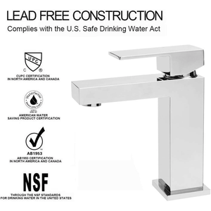 Rubinetto da bagno moderno cromato lucidato a foro singolo in ottone massiccio, rubinetto per lavabo quadrato, pesante per scarico a scomparsa - Product Image 5