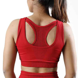 Red Ribbed Seamless Sports <b>Bra</b> Mesh Back <b>Padded</b> Yoga Bralette High Impact Wireless Supportive Gym Crop Top - Product Image 5