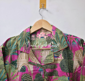 Ensemble de pyjama d'été en coton rose de qualité supérieure pour femmes, chemise à manches longues faite à la main, pantalon de détente décontracté, imprimé ethnique, séchage rapide - Product Image 6