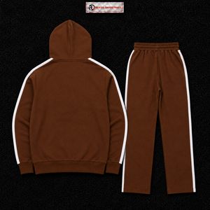Brown <b>Mens</b> Tracksuit Set Custom Logo Pullover Hoodie <b>Jogger</b> Pants <b>White</b> Side Stripe Fleece Streetwear Sportswear Wholesale Sales - Product Image 6