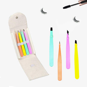 Ensemble de pinces à épiler pour extensions de sourcils de qualité supérieure, pinces à épiler à pointe inclinée multicolores, kit de manucure avec étui en cuir blanc - Product Image 5