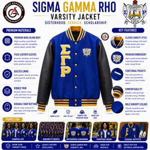 เสื้อแจ็คเก็ตมอเตอร์ไซค์ปักลาย Sigma Gamma Rho Sorority สำหรับผู้หญิง |   เสื้อแจ็คเก็ตแขนหนังบุผ้าขนสัตว์แบบควิลท์ - Product Image 5