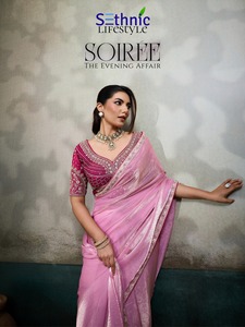 Sari de Seda Premium Bordado con Cuentas, Lentejuelas y Perlas, Elegante para Bodas y Fiestas, con Blusa Incluida - Product Image 4