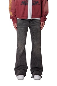 Jean en denim super évasé vintage noir délavé taille mi-haute coupe régulière léger écologique personnalisable - Product Image 2