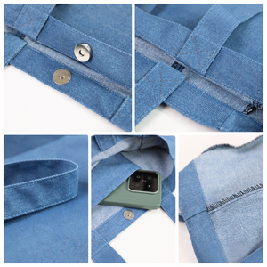 Sacs fourre-tout en jean écologiques et recyclés personnalisés avec logo pour la vente en gros – Sacs de courses en tissu denim tendance - Product Image 2