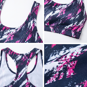 Soutien-gorge de sport imprimé pour femme en gros, 100 % polyester, haut de sport dos nageur pour femme, haut de yoga à col rond, soutien-gorge de compression pour femme - Product Image 6