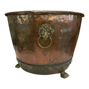 Macetero vintage de cobre martillado con asas de latón y patas de garra, contenedor decorativo para plantas de sala de estar, macetero de mesa. - Product Image 3