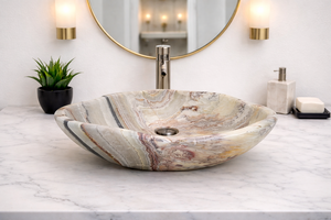 Premium Solid Multicolor Onyx Marble Bathroom Vessel Sink Organic Stone Countertop Wash <b>Basin</b> for Hotel Project - Product Image 4