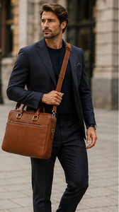 Sac à bandoulière pour homme en cuir véritable Gravs, style rétro, fait main, souple, pour ordinateur portable, grande capacité, léger, portable et durable - Product Image 3