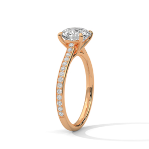 แหวนเพชรสร้างในห้องปฏิบัติการที่ได้รับการรับรองจาก GRA แหวนทองคำกุหลาบ 14k มาพร้อมกับเพชรทรงกลมเจียระไนแบบ 4 กรงเล็บ และแถบฝังเพชร - Product Image 3