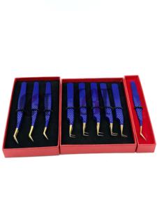 GETUP BROSONS IMPEX Nouveau style Pince à épiler pour extensions de cils en acier inoxydable, à pointe en fibre, style dauphin, 90 degrés, revêtement en poudre bleu foncé - Product Image 2