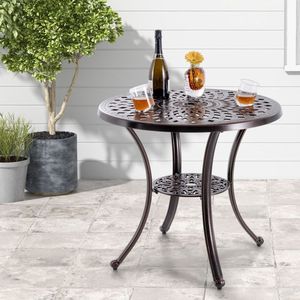 Tavolo Rotondo da Esterno in Alluminio Pressofuso, Diametro 31 Pollici, con Foro per Ombrellone, per Giardino, Feste e Uso Commerciale - Product Image 2