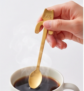 Cucharas Metálicas con Forma de Gato Dorado, Diseño de Dibujos Animados, Aptas para Lavavajillas, Juego de Cubiertos para Cenas Divertidas - Product Image 5