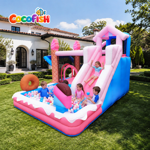 Château gonflable COCOFISH sur le thème de la crème glacée, <span class=keywords><strong>avec</strong></span> toboggan et <span class=keywords><strong>piscine</strong></span> à balles, <span class=keywords><strong>pour</strong></span> enfants, idéal <span class=keywords><strong>pour</strong></span> les fêtes en extérieur et la <span class=keywords><strong>location</strong></span> d'équipements de jeu. - Product Image 1