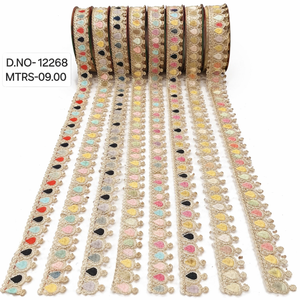 Cinta de encaje bordada de malla fina multicolor premium con hilo delicado de arcoíris para vestidos étnicos y adornos de boutique - Product Image 1