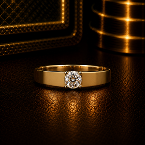 Anillo Solitario Moderno de Oro de 14K con Diamante Cultivado en Laboratorio de Corte Brillante Redondo, Anillo de Compromiso para Hombre, Anillos de Boda, Joyería al por Mayor - Product Image 1