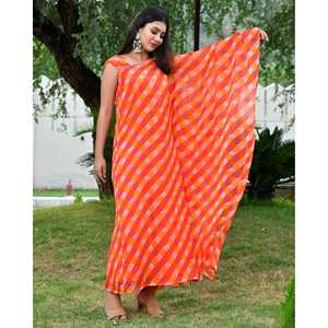 ชุดเดรสสีส้มลายเลเฮริยาแบบพลิ้วไหว ไซส์ XS - Product Image 3