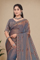 Saree Satin Fandy Desainer India Vexotrend untuk Wanita, Desain Patola, Gaya Tradisional, Pakaian Pesta Pernikahan, Anti Kusut, Bordir