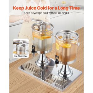 Dispenser per Bevande in Acciaio Inox e Plastica da 2,1 Galloni x 2 con Rubinetto e Base Refrigerante per Feste - Product Image 3