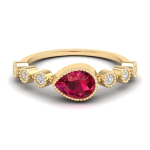 REYES Wholesale Price 925 Sterling Silver Pear Cut 0.75Ct Ruby Gemstone with Moissanite Ring For Women Anniversary Gifts Rings - Product Image 1
