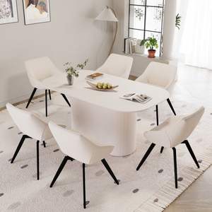 Set tavolo da pranzo moderno e medievale da 63 \ "6 sedie in pelle sintetica con gambe in metallo nero per casa e cucina facile da montare - Product Image 3