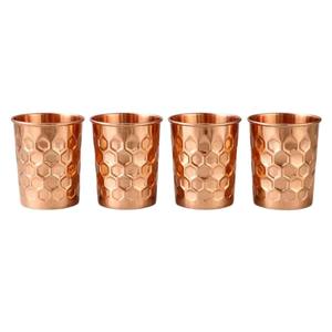Juego de 4 vasos de agua de cobre puro con diseño fabuloso, hechos a mano con corte de diamante y acabado martillado, para uso en el hogar y la cocina. - Product Image 1