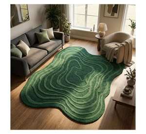 Tapis en laine vert tufté à la main, forme irrégulière, motif topographique ondulé 3D, pour salon moderne, décoration esthétique de la maison - Product Image 2