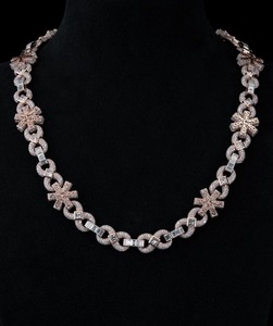 Luxury Baguette Flower Link Chain <b>Necklace</b> Iced Out Unisex Hip Hop Gold Plated Sterling Silver Moissanite <b>Statement</b> Jewelry - Product Image 1