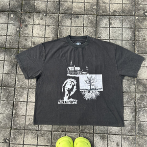 T-shirt Homme Oversize Col V 100% Coton Épais Anti-Plis Écologique Séchage Rapide avec Logo Sérigraphié OEM Rétro - Product Image 1