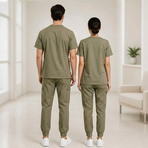Ensemble de blouses médicales d'hôpital tissées unisexe col en V doux respirant anti-boulochage détection des étrangers en polyester viscose élasthanne uniforme - Product Image 3