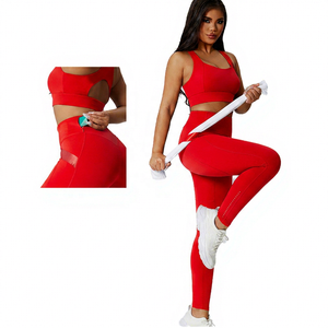 Ensemble de yoga bleu 2 pièces : Leggings taille haute avec poches et haut dos nageur respirant pour le fitness - Product Image 6