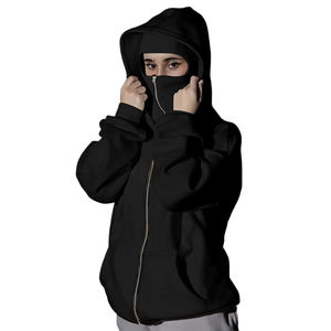 Wholesale Hot Selling Unisex Heavy Cotton Winter <b>Hoodie</b> & Balaclava Acid Washed <b>Zip</b>-<b>Up</b> Masked Design 100% Cotton - Product Image 2