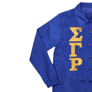 เสื้อแจ็คเก็ตโค้ชฤดูหนาว Sigma Gamma Rho SGRho สีน้ำเงินรอยัล ผลิตจากโพลีเอสเตอร์ 100% เป็นมิตรกับสิ่งแวดล้อม ปักอักษรกรีก กันน้ำ สำหรับชมรมนักศึกษา - Product Image 2