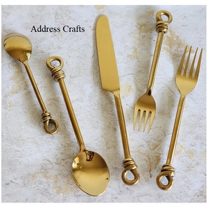 Elegant PVD Gold Plated <b>Flatware</b> Set Premium Gold Cutlery Twisted Handle Dessert Spoon Dinner Fork Knife Tableware Place Setting - Product Image 2