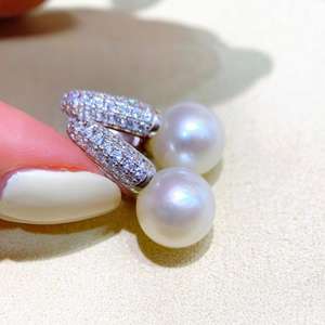 Pendientes de Perlas de Agua Dulce Blancas de 10-11 mm al por Mayor, Plata S925, Versión Gruesa, Luz Intensa, Pendientes de Perlas Básicos - Product Image 2