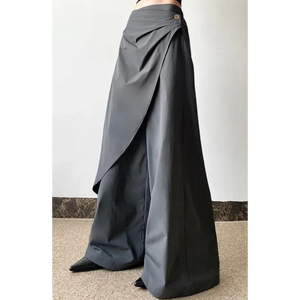 Asymmetrical <b>Wrap</b> Front Wide Leg <b>Trousers</b> They are often marketed under Korean Streetwear or Avant Garde styles - Product Image 2