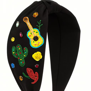 Diadema con Cuentas de Estilo Mexicano, para Festivales, Fiestas, Uso Diario, Hecha a Mano, con Cactus y Guitarra Bordados, para Mujer - Product Image 1