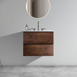 24\" Walnut Wall Mount <b>Bathroom</b> <b>Vanity</b> with Large Storage Floating Design Ceramic Sink with Three Faucet Holes 300 Series Modani - Product Image 1