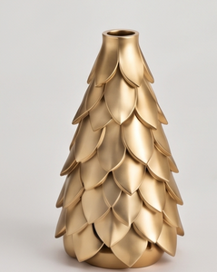 Figurine de sapin de Noël en aluminium moulé finition or de luxe, vase festif à pétales superposés métalliques, décoration intérieure de vacances - Product Image 2