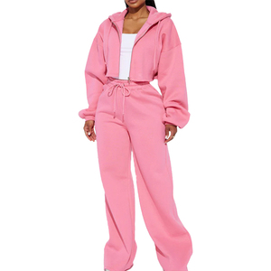<b>Women's</b> two piece sweatsuit Boxy crop zip up hoodie <b>Baggy</b> <b>jogger</b> set <b>women</b> Custom hoodies set 2026 - Product Image 1