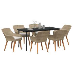 Set da pranzo da giardino in polyrattan beige da 7 pezzi con cuscini - Product Image 3
