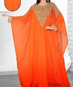 Abaya Azul Bordada de Cuello Alto, Larga hasta el Suelo, Talla Grande, Manga Larga, para Mujer, Estilo Modesto de Oriente Medio, de Poliéster, para la Noche - Product Image 2