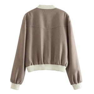 Chaqueta Bomber para Mujer, Casual, con Botones, Color Sólido, Estilo Universitario, con Bolsillos Grandes, Chaqueta Corta Tipo Letterman - Product Image 2