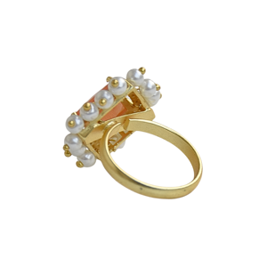 Orange Stone Zirconia <b>Ring</b> <b>Gold</b> plated Adjustable Fashion <b>Ring</b> Geometric Coral <b>Cocktail</b> <b>Ring</b> <b>Gold</b> Plated With Pearls And Zircon - Product Image 3