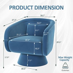 Poltrone Girevoli Blu Stile Mid-Century con Rotazione a 360 Gradi, Sedute Imbottite con Cuscino Lombare per Soggiorno - Product Image 2