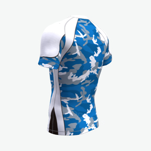 Blue Camouflage Short Sleeve Breathable <b>Rash</b> <b>Guard</b> <b>Men</b> Quick Dry Spandex Athletic Top Adult Unisex Sport Shirt Printed Design - Product Image 6