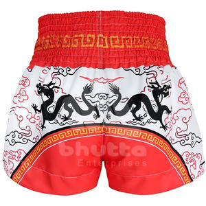 Shorts de Muay Thai unisexes de qualité supérieure, imprimés en sérigraphie, respirants, 100% polyester, avec motif Dragon Tigre, logo personnalisé pour le kickboxing - Product Image 3